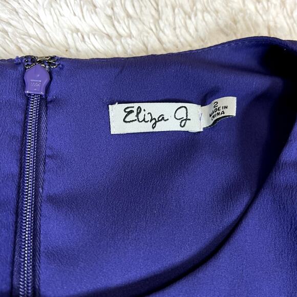 Eliza J Purple Pleated Drape Sleeve Tie Waist Mini Dress 2 - Picture 3 of 10